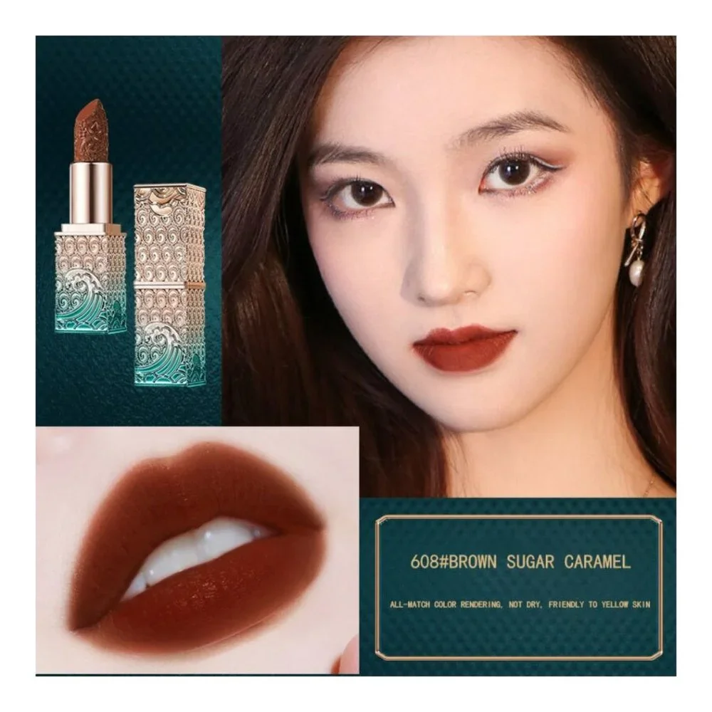 Luxury Blue Silver Ocean Cased Carved Velvet Red Tomato & Brown Lipsticks - Picture 5 of 13